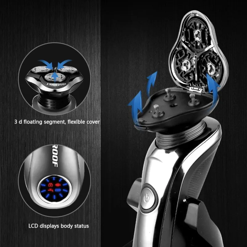Kemei-afeitadora rotativa para hombres, máquina de afeitar eléctrica húmeda y seca con sistema de limpieza inteligente, recargable, lavable, Ipx6