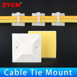 100Pcs Cable Zip Tie Mount Car Wire Removable Wall 20*20 Mount Clip Strong White Green Glue Self Adhesive Base Flat Holder Fixer