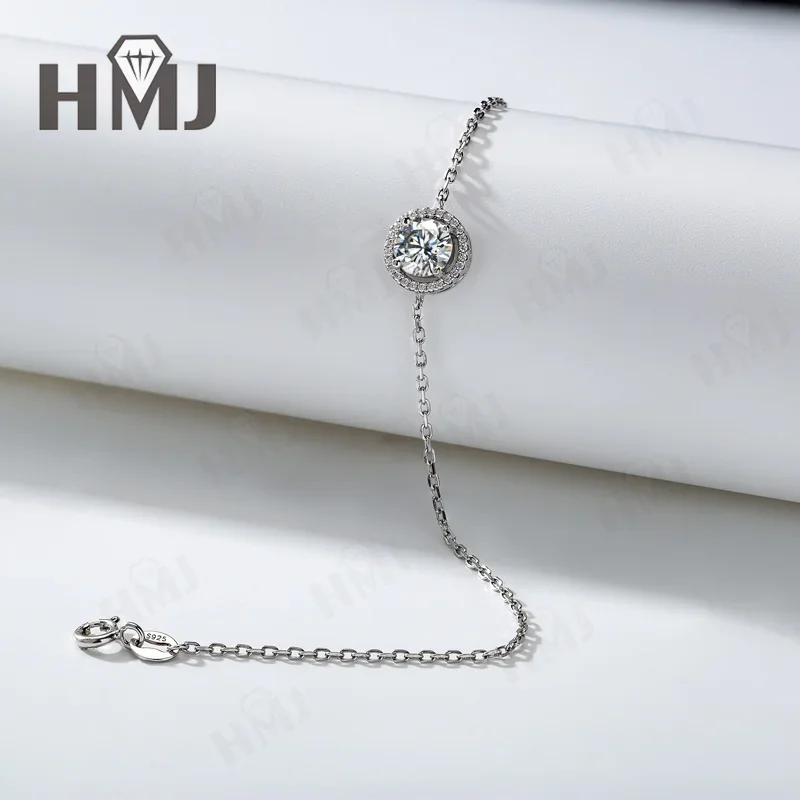 925 Sterling Silber Armband 6,5mm Moissanit Diamant Rundschliff Party Jubiläumsgeschenk Tägliches Tragen Klassische Charms Großhandel – Detail 13