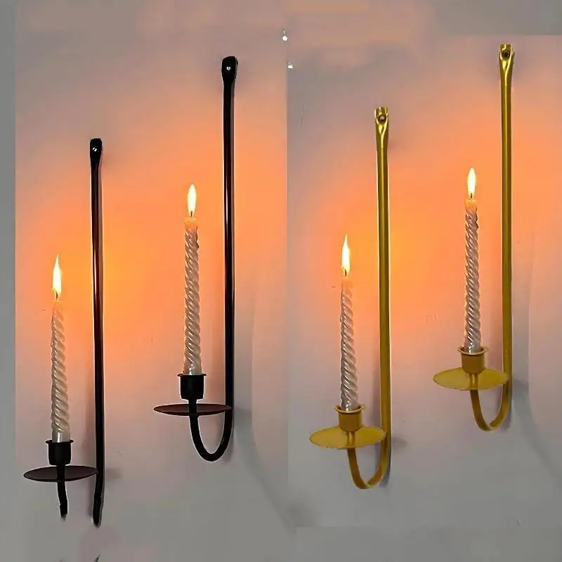 Retro Farmhouse Metal Candle Stand L Shape Minimalism Wall Mount Candle Sconce Ornament For Room Decoration Party Prop