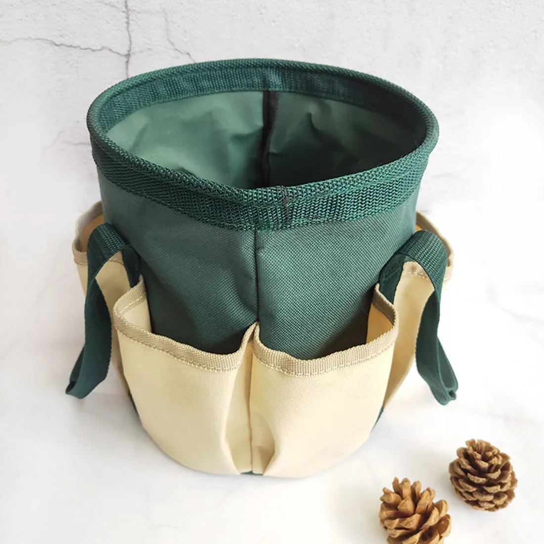 Large Capacity Contrast 2 Solid Colors Optional Oxford Cloth Side Pockets Around Round Bucket Garden Tool Holder Organizer Bags