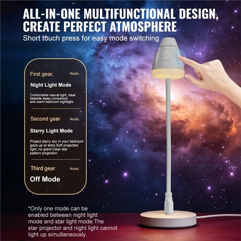 PTST Galaxy Star Projector Night Light Starrys Adjustable Brightness For Car Bedroom Projection Films
