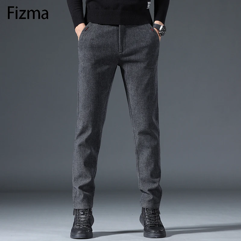 Fizma, ropa para hombre, pantalones para hombre, novedad de otoño en pantalones rectos sueltos informales para hombre, pantalones formales de talla grande de algodón grueso para invierno para hombre