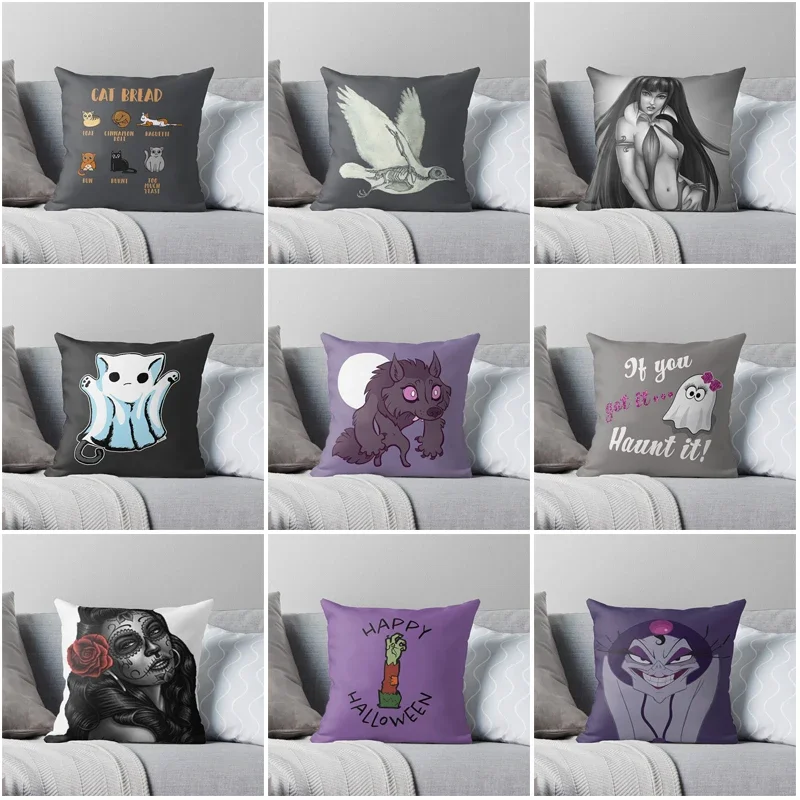 Black decorative Home sofa pillow case Cushion covers autumn halloween pumpkin 45*45 fall 50*50 60*60 40*40 fear Skeleton funny