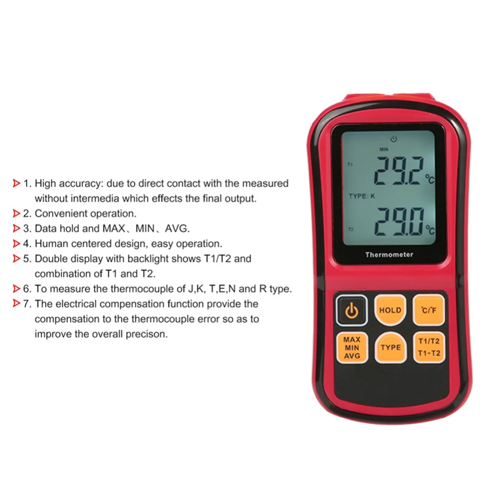 Digital Thermocouple Thermometer GM1312 Dual Channel Display Device for Precise J K T E R S N Type Temperature Monitoring