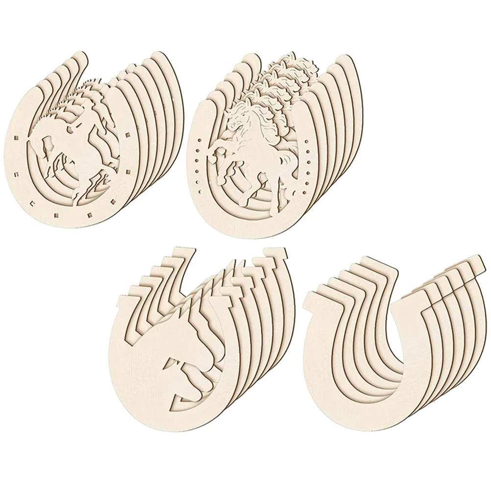 48 قطعة شرائح خشبية على شكل حدوة الحصان المعلقات الحرفية الطبيعية لم تنته DIY بها بنفسك سلاسل المفاتيح الحرف اليدوية الزخرفية للهدايا