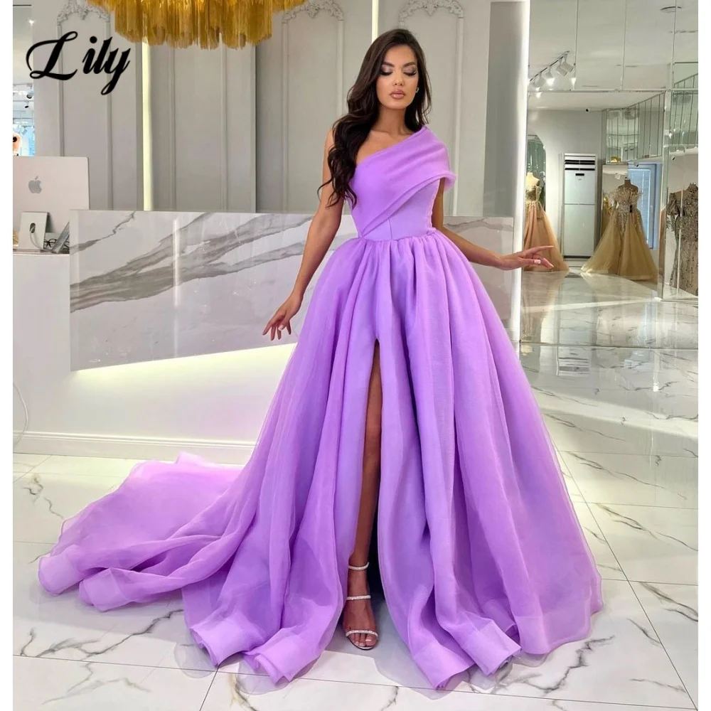 Lily Black One Shoulder Prom Dress Elegant Backless Evening Gown for Woman Organza Side Split Party Dresses robe de soirée femme