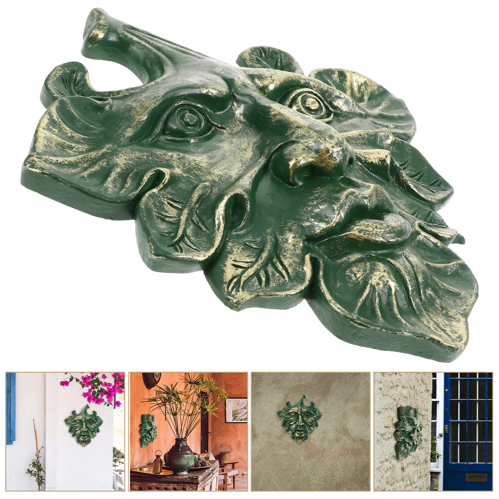 

Green Man Wall Plaque Resin Ornament Decor Home Garden Living Room Decoration Art Craft Unique Colorful Texture Safe