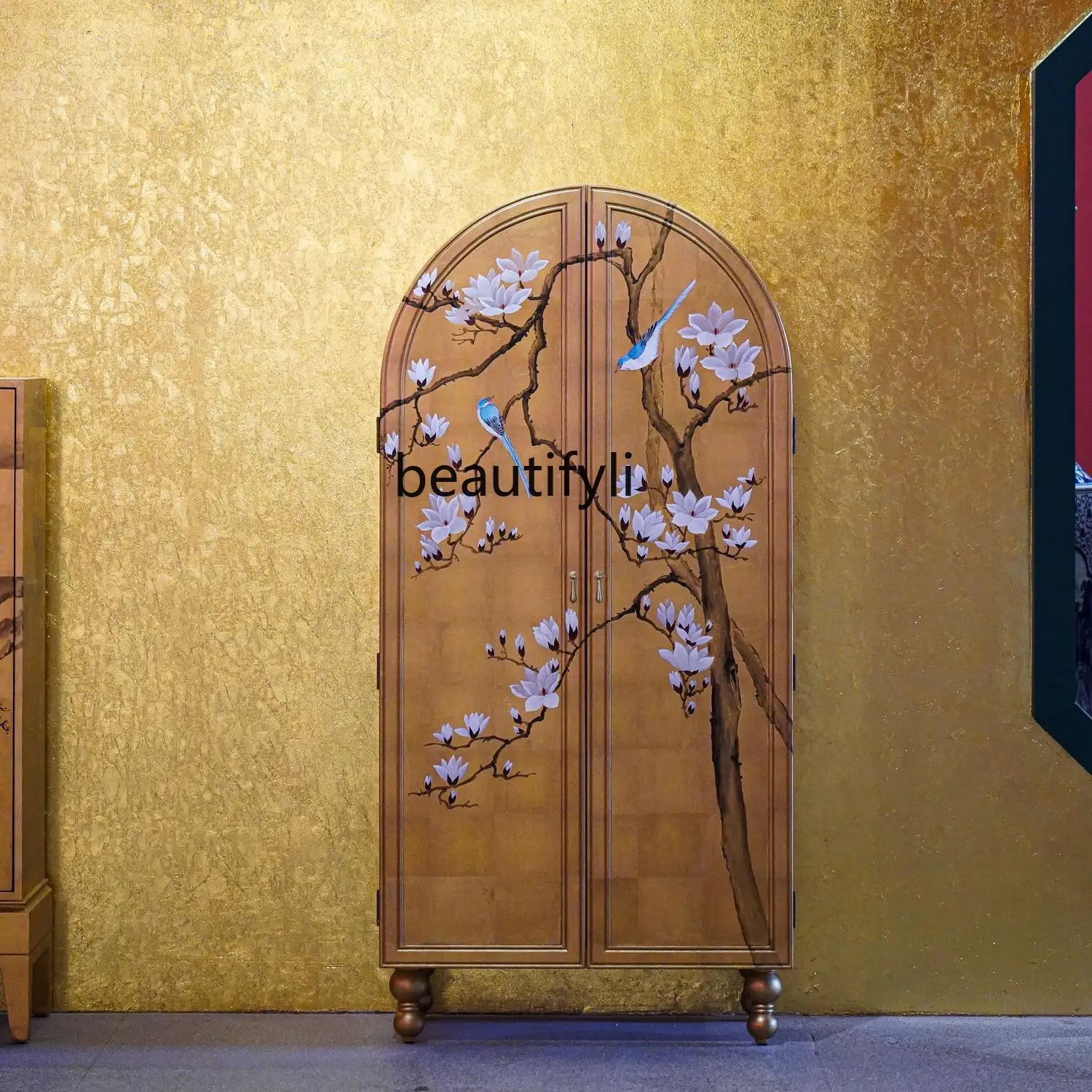 

TS06 New Chinese style painted gold foil partition cabinet 86 * 50 * 182cm curved entrance cabinet