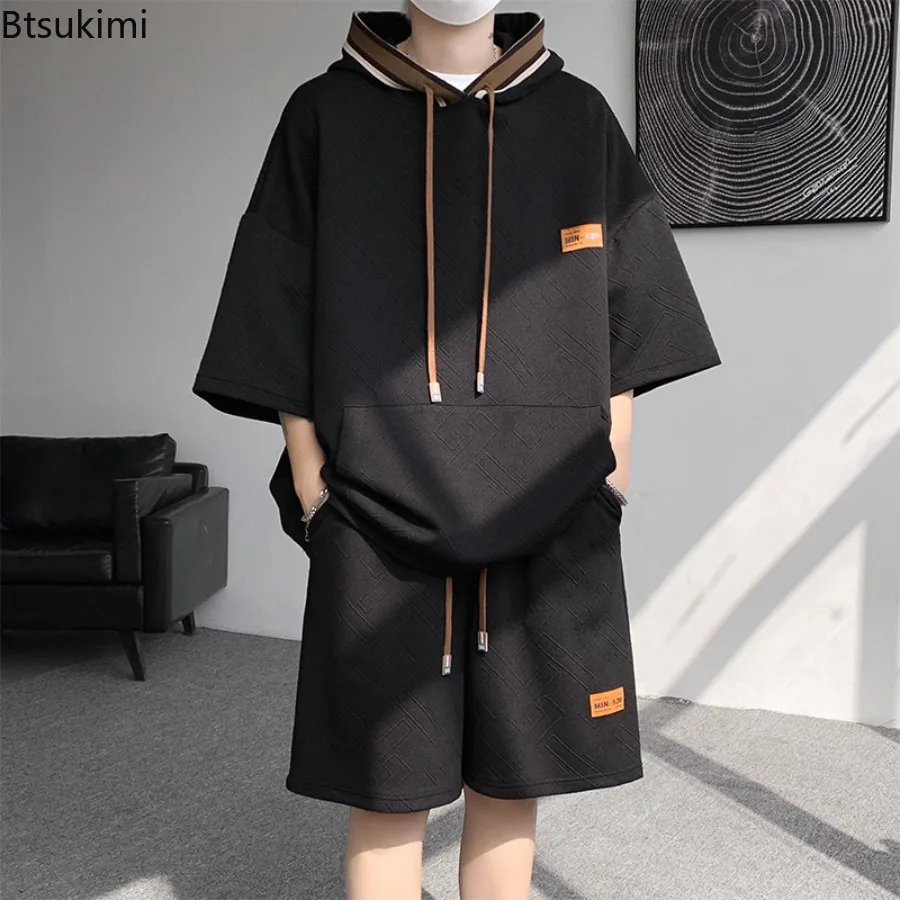 

New 2025 Summer Fashion Trend Short-Sleeved Shorts Hoodie Set Men's Casual Loose Sports Fitness Two-Piece Set M-8XL Large Size