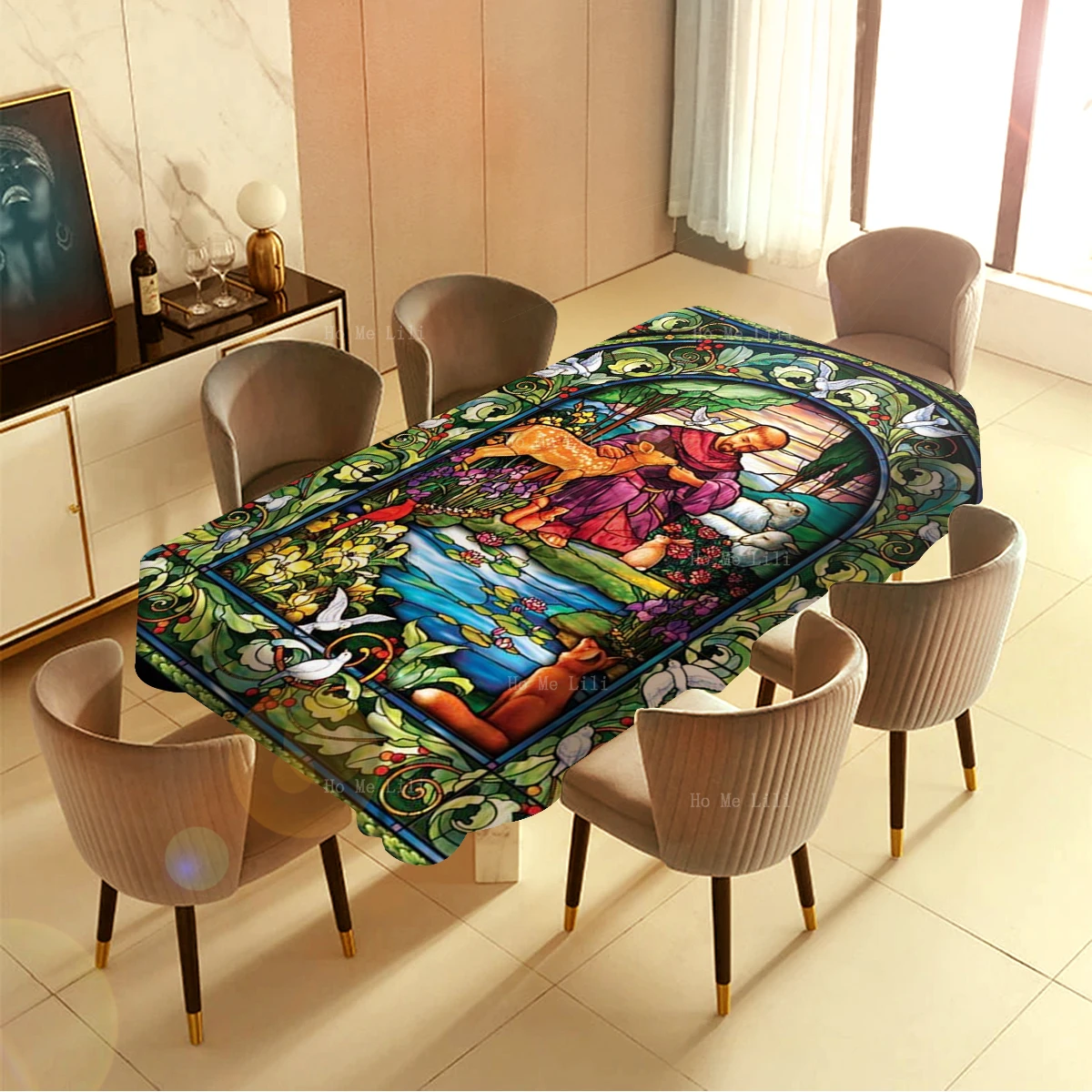 Stained Glass Last Supper St Francis Of Assisi Art Mosaic The Heart Of Jesus Almighty Tablecloth By Ho Me Lili For Tabletop Deco