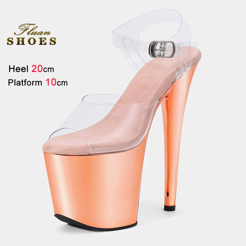 

2026 Sexy PVC Transparent Electroplating Sandals For Women 10CM Platform 20CM/8Inch Ultra high heels Summer Model Catwalk Shoes