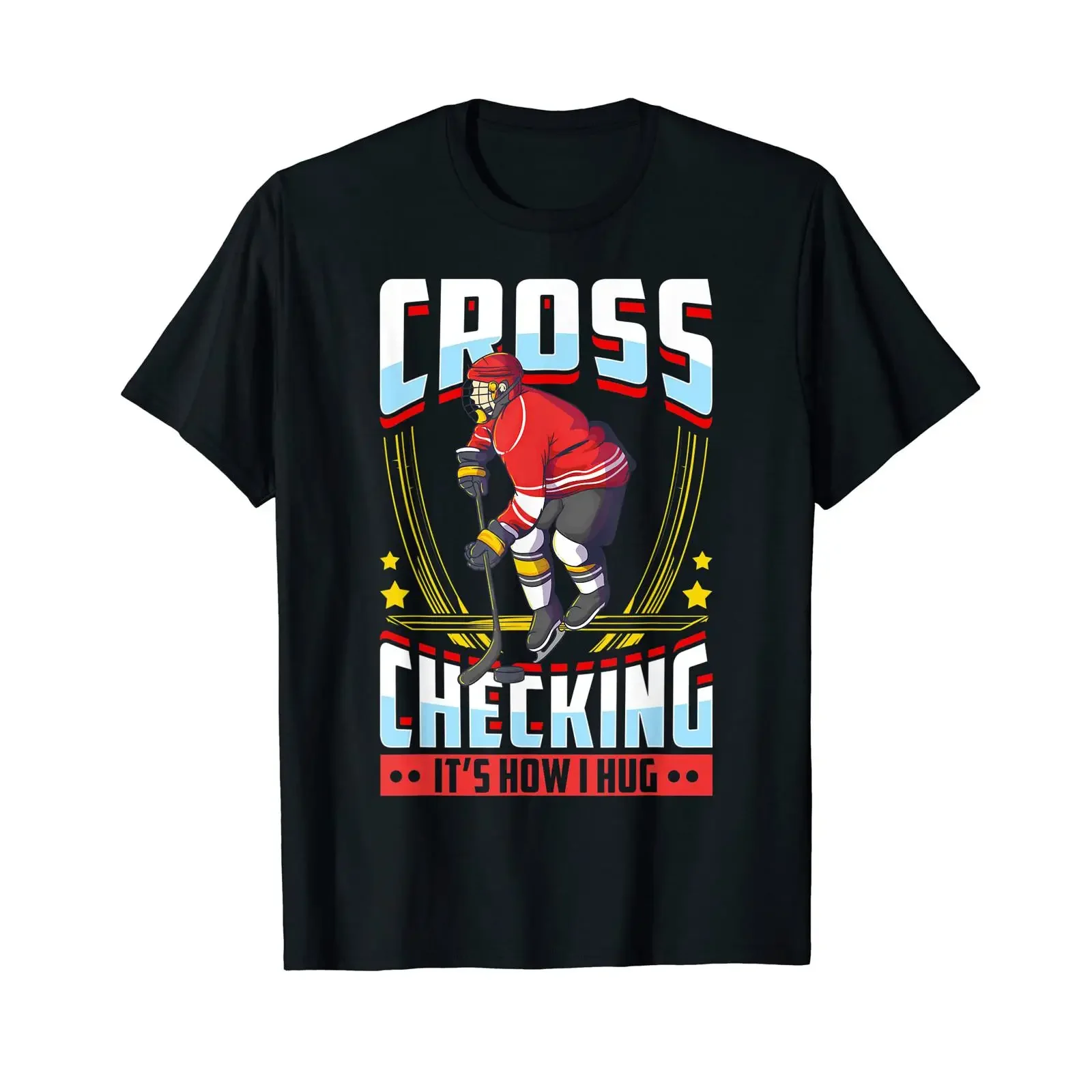 Cross Checking It's How I Hug Eishockey T Shirt vintage Washed Comfortable Slightly Breathable graphic Casual Soft streetwear