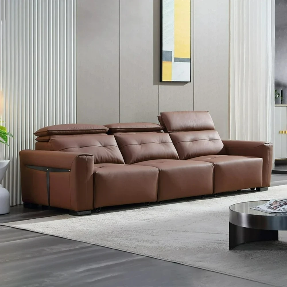 Customizable Genuine Leather Electric Convertible Sofa Bed with Adjustable Headrest