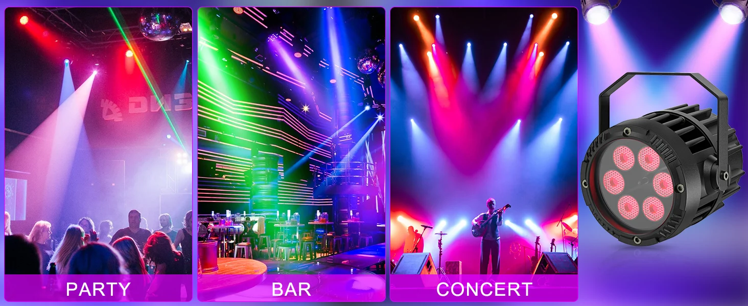 U'King 4PCS Aluminium IP65 Wasserdichte LED Par Licht DMX512 Steuerung 3x6W RGB 3in1 6LEDs Bühne Licht für DJ Disco Konzert Party – Detail 4