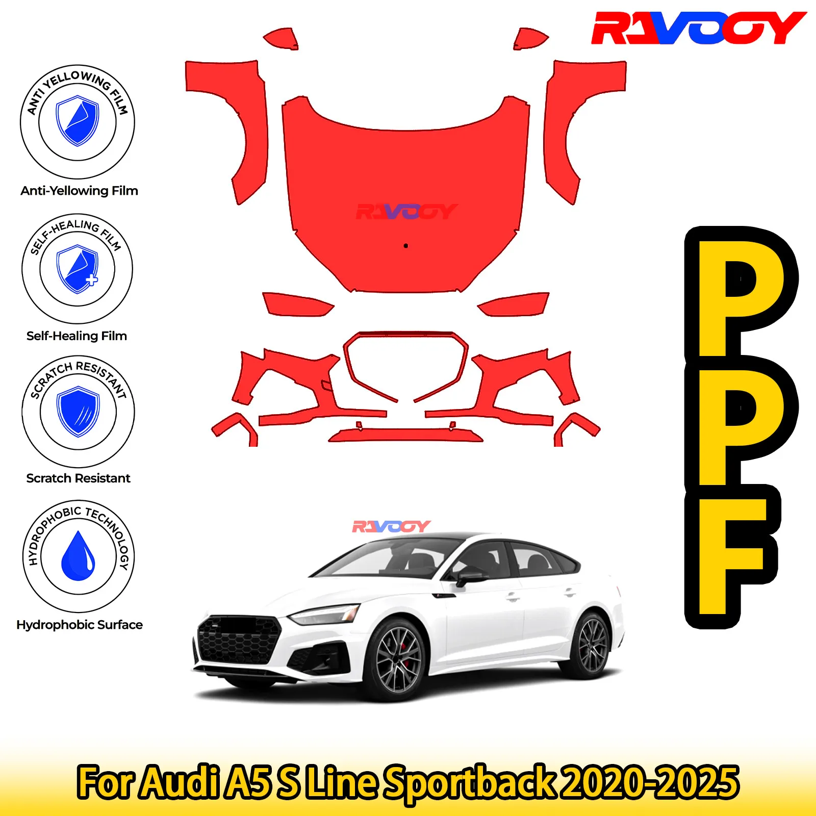 

For Audi A5 S Line Sportback 2020-2025 Glossy Matte Black Precut front PPF Kit Paint Protection Film