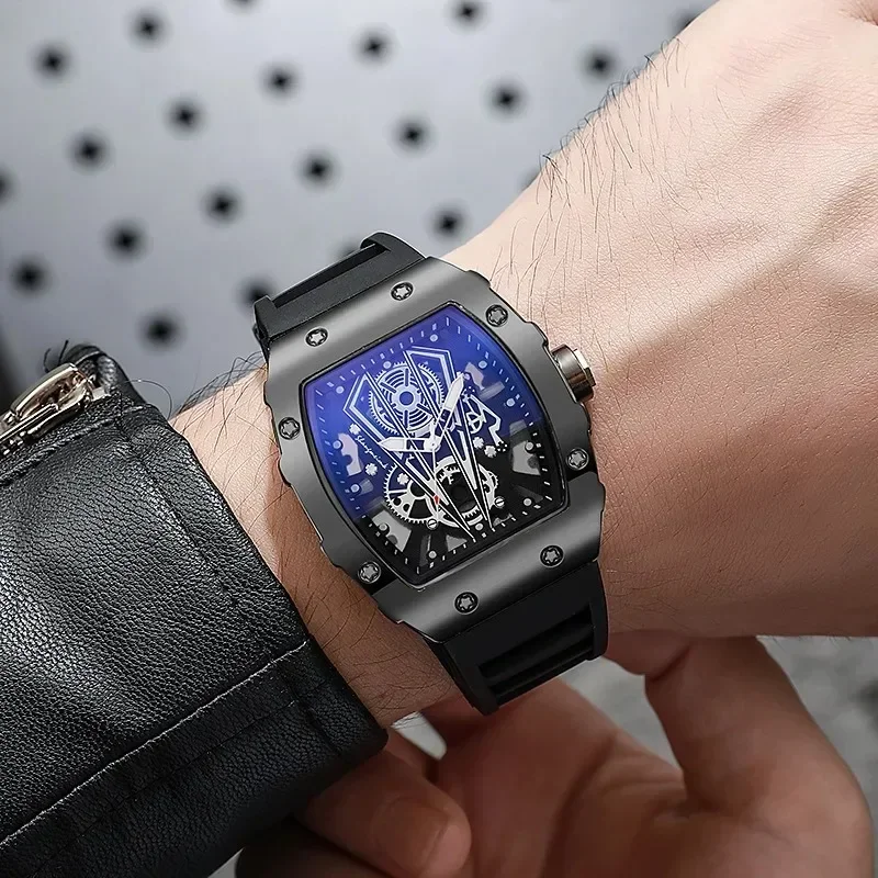 Мужские часы без номеров на заказ, модные спортивные циферблаты в стиле винной бочки, британские кварцевые часы с силиконовым ремешком, китайское производство