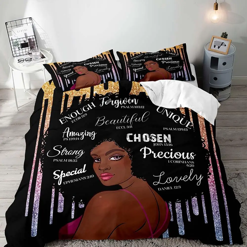 3PCS Sexy Girls Bedding Set, Duvet Cover King Size, Black Girl Comforter Quilt Cover,Inspirational Gifts for Women 2 Pillowcases