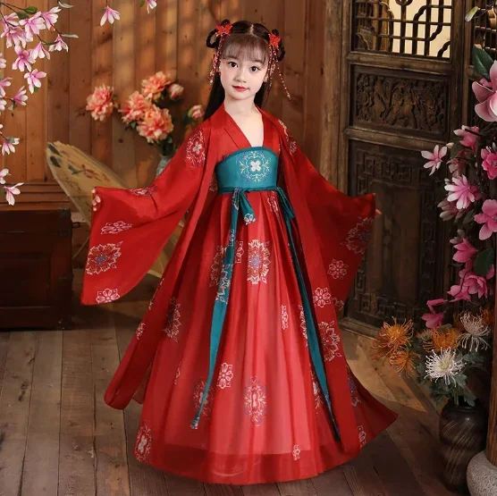 女の子のための中国のタングスーツ,子供の漢服,古代の衣装,スーパーフェアリー,プリンセス,ステージスタイル