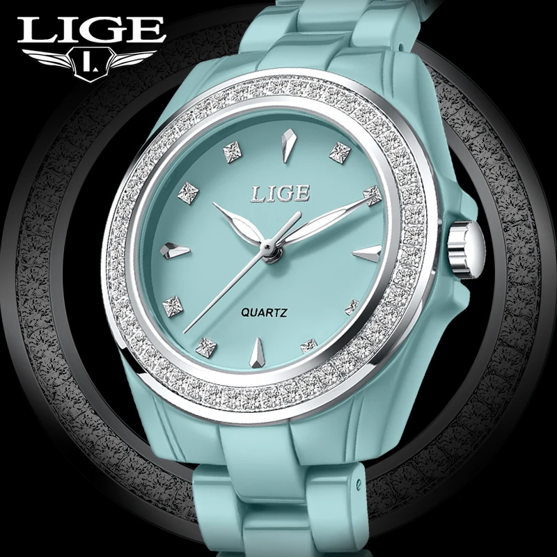 

2026 LIGE Fashion Elegant Watch Ladies Top Luxury Quartz Wristwatch Waterproof Luminous Ceramic Strap Watches Women Gifts Reloj