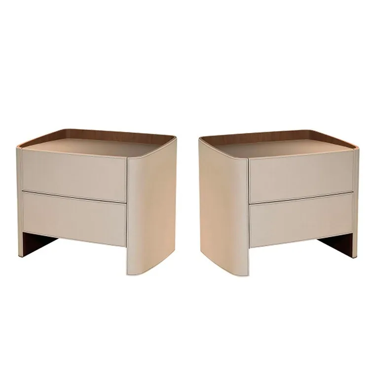

Italian minimalist saddle leather bedside table modern