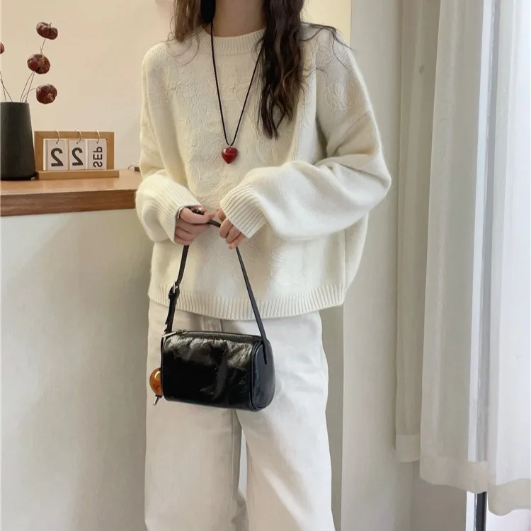 

Свободный белый вязаный свитер в Корейском стиле Lazy Sle Осень-зима Женский модный свитер для поездок на работу Long Sve круглый Ne Warmth