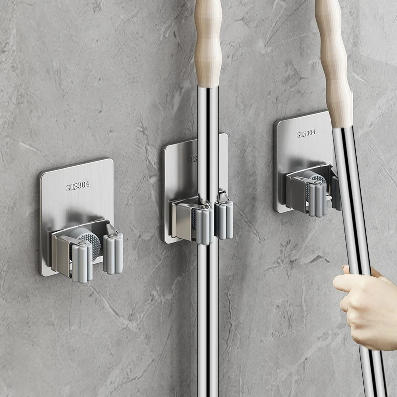 

Bathroom Organizer Multi-Purpose 304 Stainless Steel Mop Holder Hook Wall Hanging Mop Rack Kitchen Bathroom Storage Strong Hook