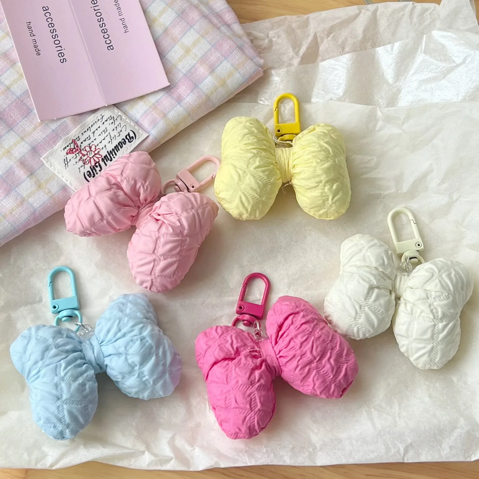 Keychain Cute Macaron Bow Heart Charm Bag Chain Lightweight Metal Alloy Sturdy Portable for Schoolbag Backpack Purse Friend Gift