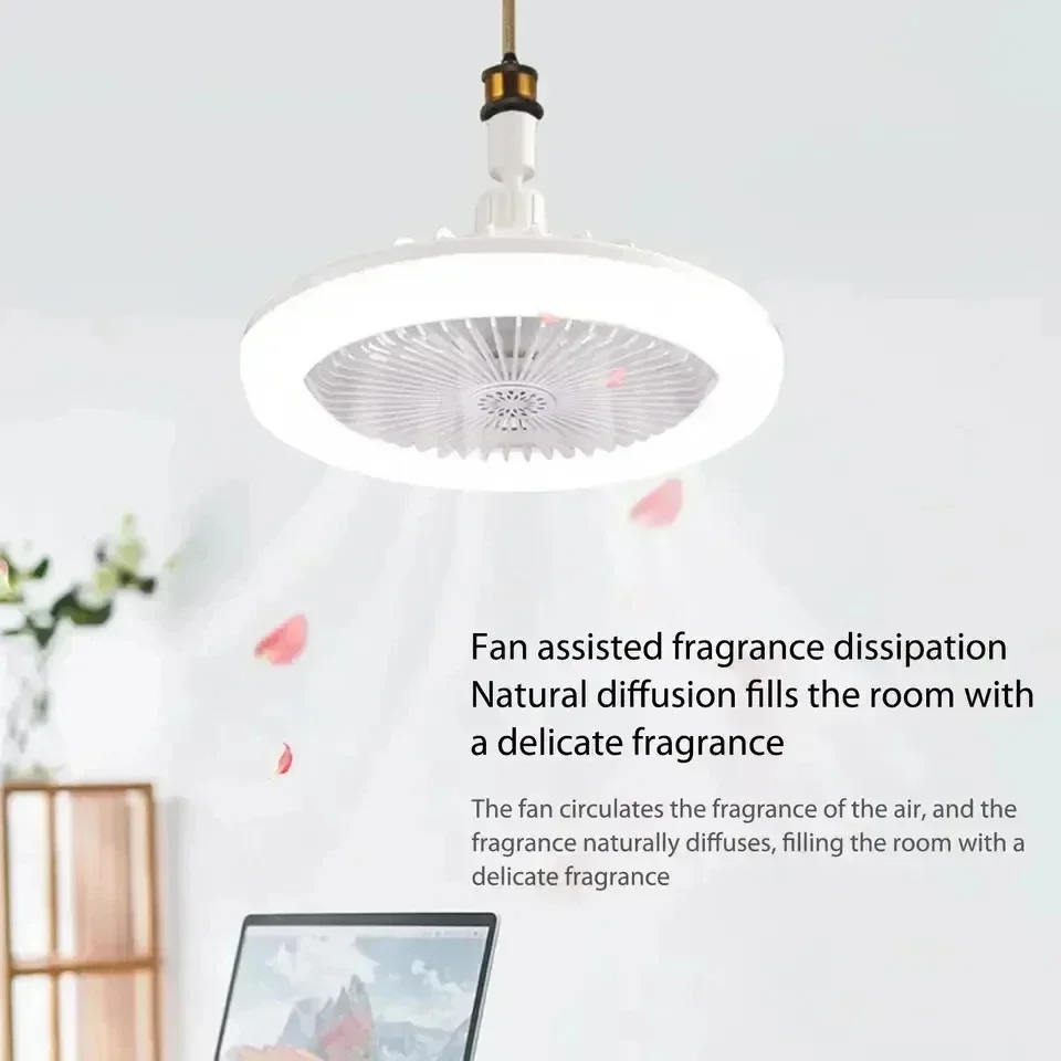 Rotatable 3in1 Ceiling Fan with Remote Control Lighting Lamp E27 Converter Base Lighting Base Bedroom Living Room ﻿Aromatherapy