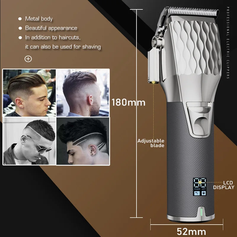 Professional Hair Clipper All Metal Body Hair Cutting Machine for Men Oil Head Electric Rechargeable Barbers  Cordless Clipper