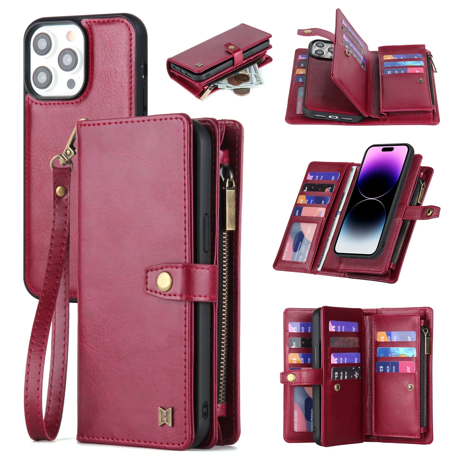 

Suitable for Apple 11, 12, 13, 14, 15 Pro new multifunctional phone leather case, flip cover leather case, magnetic wallet style