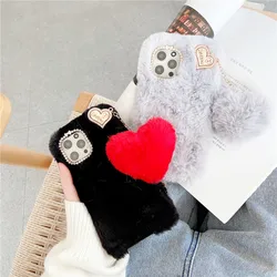 Pendant Plush Case For iPhone 15 14 12 11 Pro Max XS Max XR X 13 Luxury Rabbit Furry Fluffy Soft Cover For iPhone 6 7 8 Plus SE2