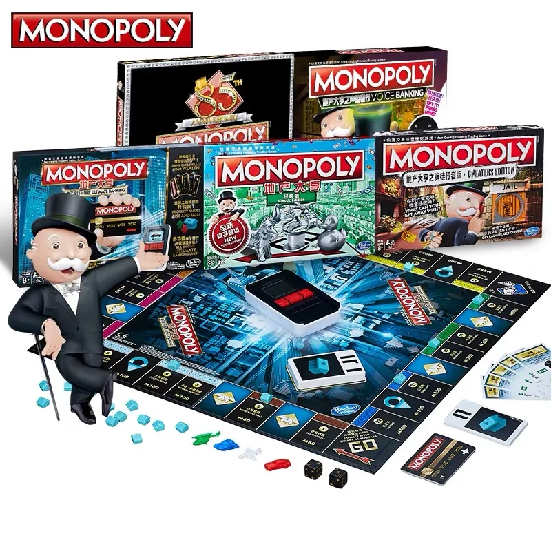 Genuino Hasbro Real Estate Tycoon Monopoly Gioco Scacchi Scacchi a mano forte Versione Deluxe Gioco da tavolo genitore-figlio Gioco intellettuale