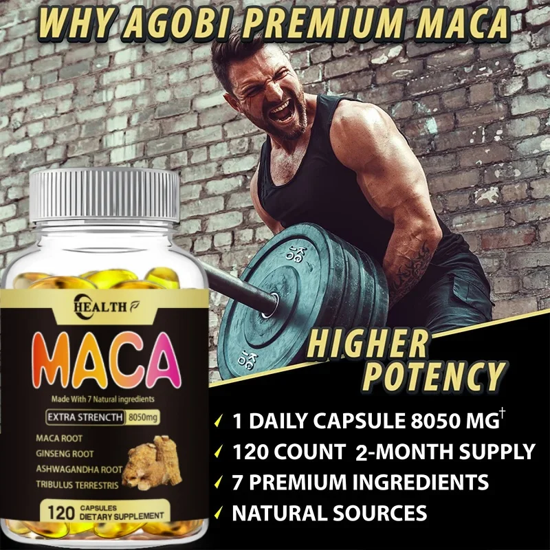 HEALTH Maca Supplement - with Ginseng Ashwagandha Tribulus Terrestris 8050mg - Muscle Mass, Endurance and Vitality