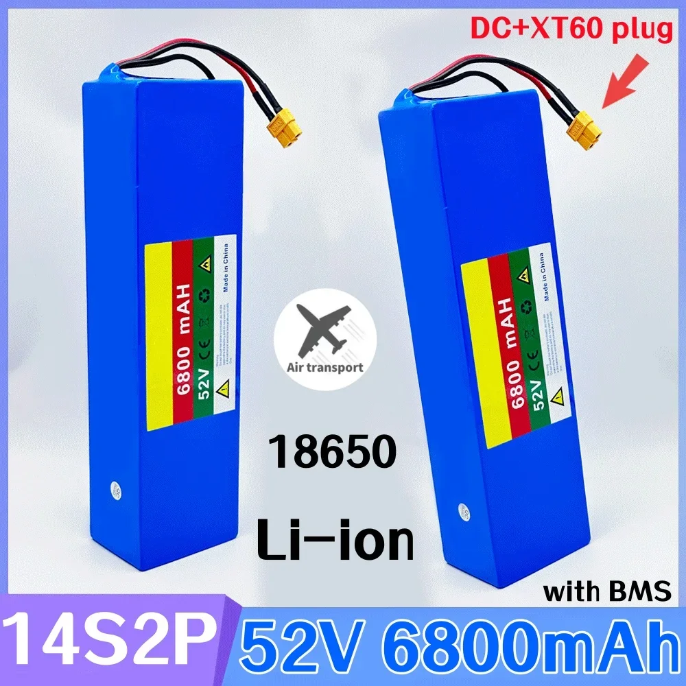 

NEW 14S2P 52V 6800mAH Lithium ion Battery Pack 1500W High Power for Bicycle Scooter Motorcycle Built in BMS，58.8V 2a charger