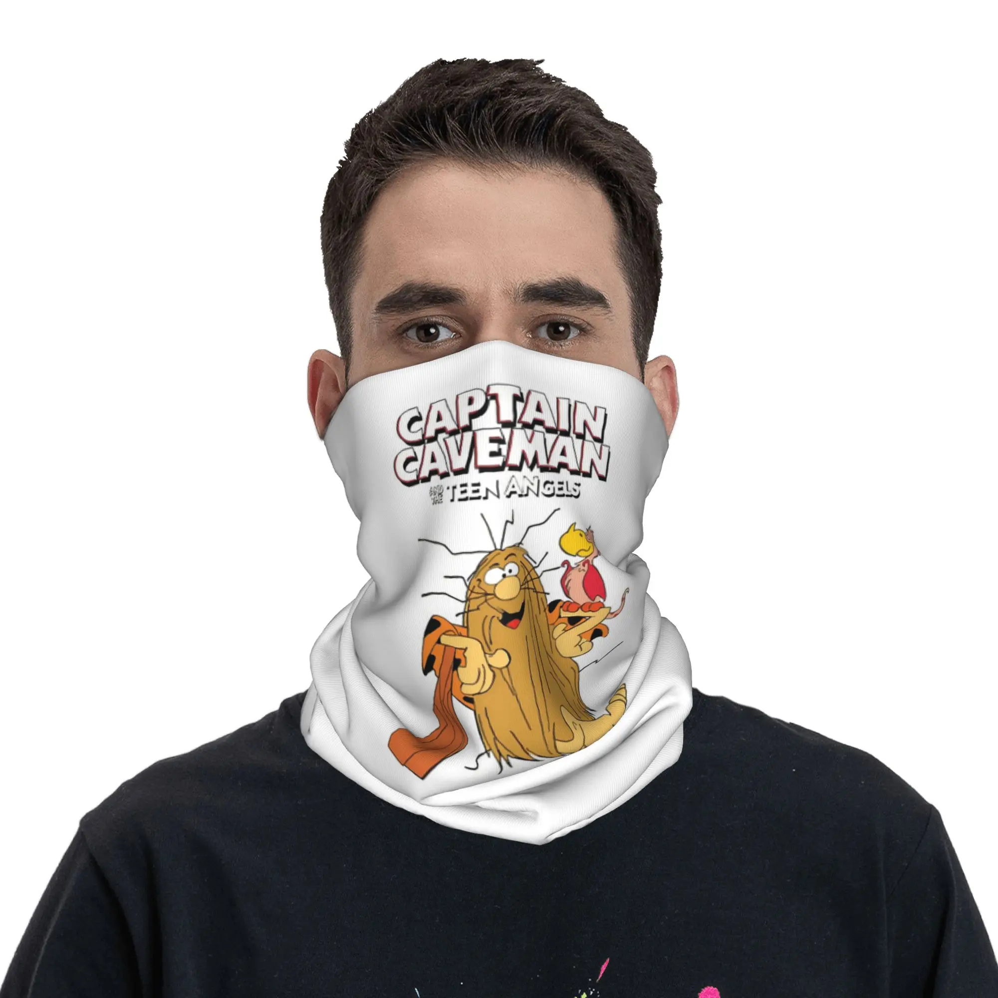 Captain Caveman and the Teen Angels Themed Bandana Neck Gaiter Printed Mask Scarf Warm Face Mask Running Unisex Adult