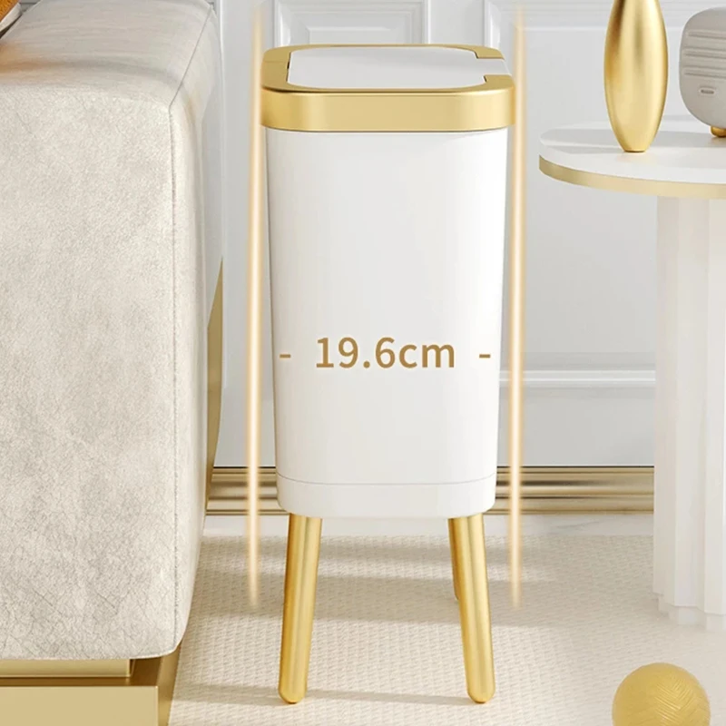 15L Kitchen Bathroom Luxury Gold Trash Can Creative Quadruped High Foot Push Type Plastic Narrow Trash Can With Cover Protable