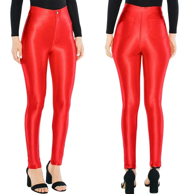 Women's Casual Leather Pants Glossy Patent Leather Shaping Body Waist Tightening and Hip Lifting Pants Women