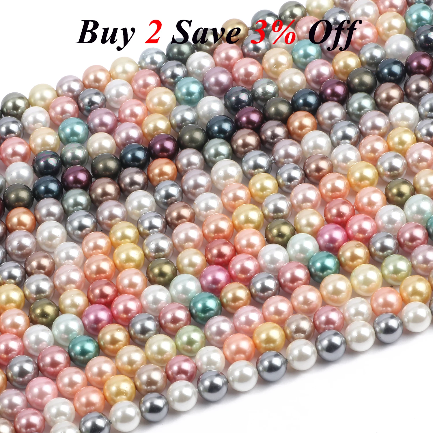 Natural Multicolor Shell Pearl Beads 6/8/10/12mm Round Loose Spacer Beads for Jewelry Making Handmade Diy Bracelet Necklace 15''