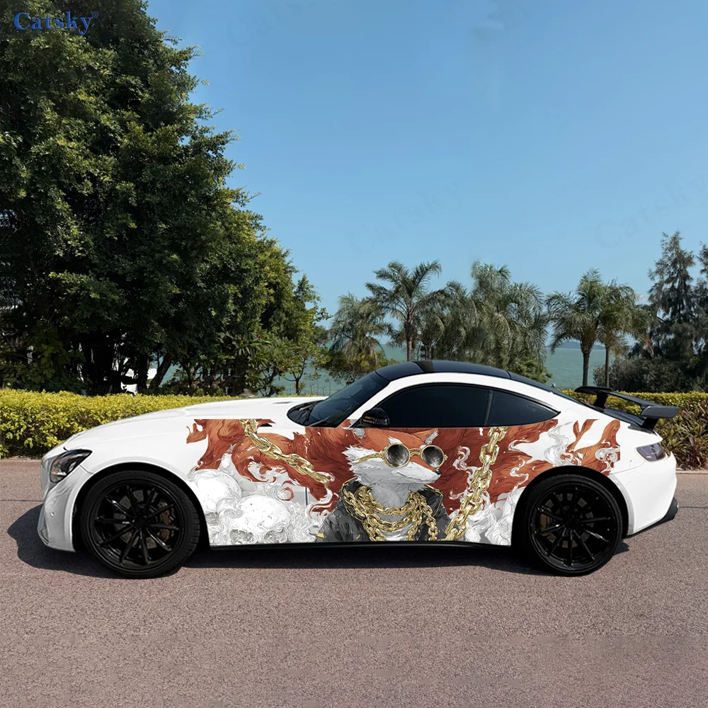 

Fox Sunglasses Chain Skull Car Vinyl Wraps Decal Self-adhesive PVC Sticker Suitable for Trucks SUV Decor Auto Accessories Gift