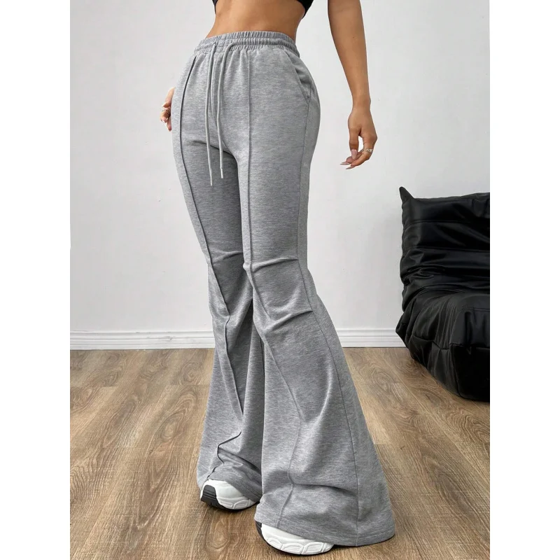YQ1-Simple Versatile Commuter Casual Pants Autumn Winter Drawstring Elastic Waist Slimming Wide Leg Long Pants