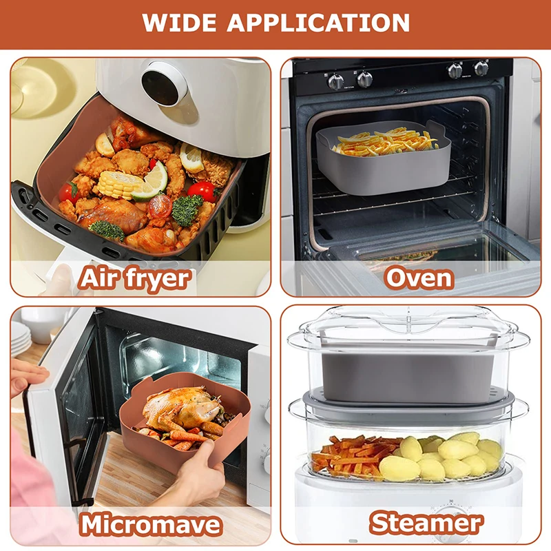 Square Air Fryer Silicone Basket Non-stick Airfryer Oven Baking Tray Mold Liners Reusable Oil-Free Kitchen Cooking Accessories