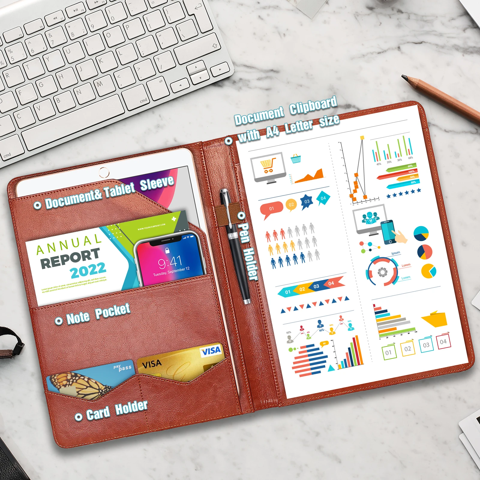 A4 Multifunctional Conference Folder Business Stationery Folder PU Leather Contract File Folders Filing Office 2023