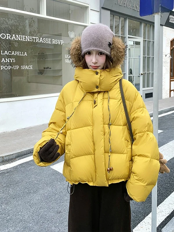 

Yellow Hooded 90 White Du down Jaet Women's ort Winter Faion Design Outerwear Cact Size Sli Simple Sle Loose...