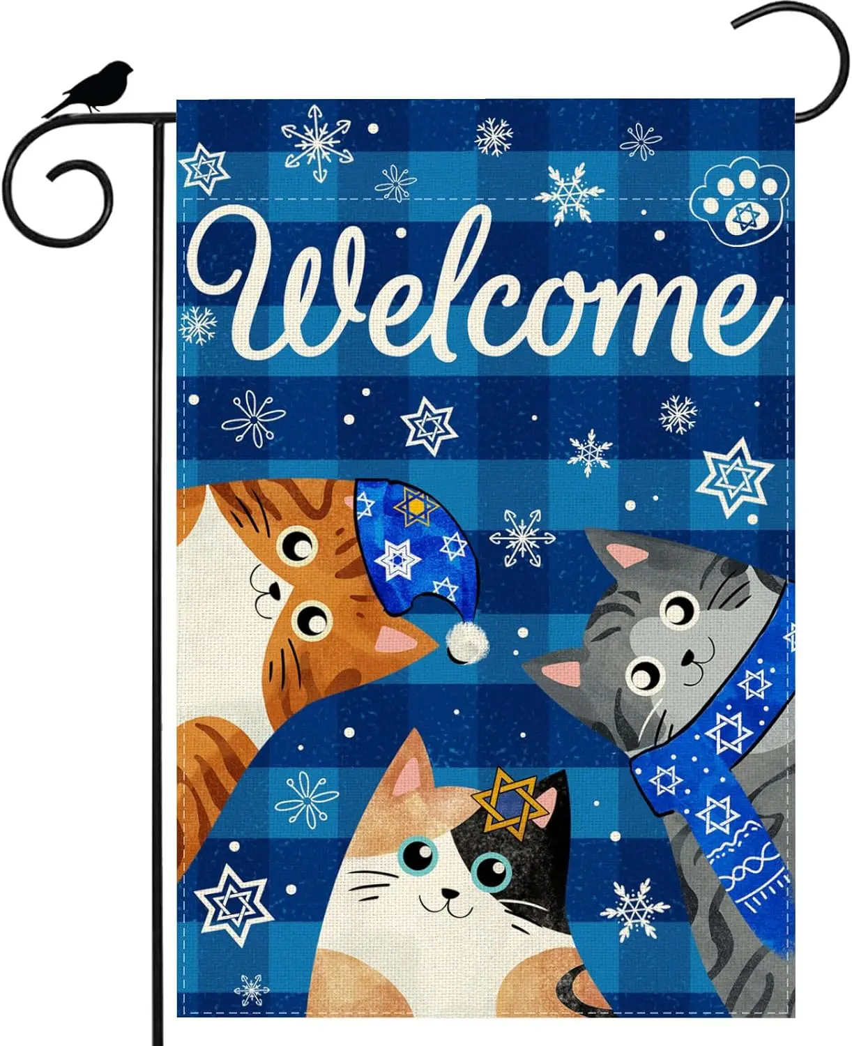 Welcome Hanukkah Garden Flag Snowflake Cat Yard Flag 12x18 Inch Double Sided Small Chanukah Mini Yard Outdoor Outside Holida llz