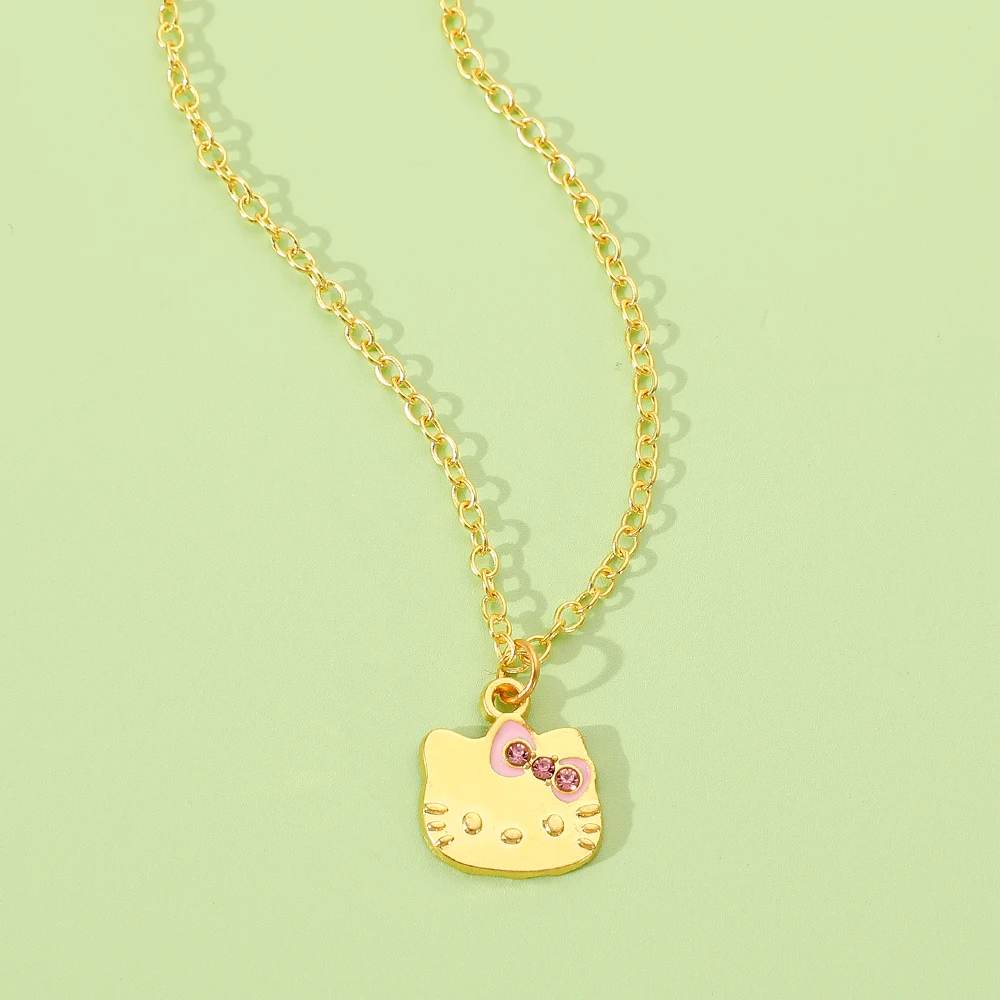 Cute Hello Kitty Enamel Pendant Necklace Fashion Simple Anime Peripheral Jewelry Cartoon Figure KT Cat Neck Chain Accessories