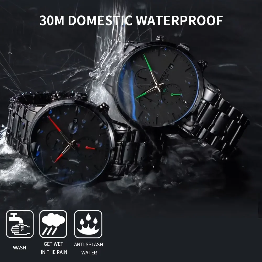 NIBOSI 10pcs Men Black Quartz Watches Relogio Masculinos Waterproof Man Calender Fashion Decoration Clock Shock Resistant Watch