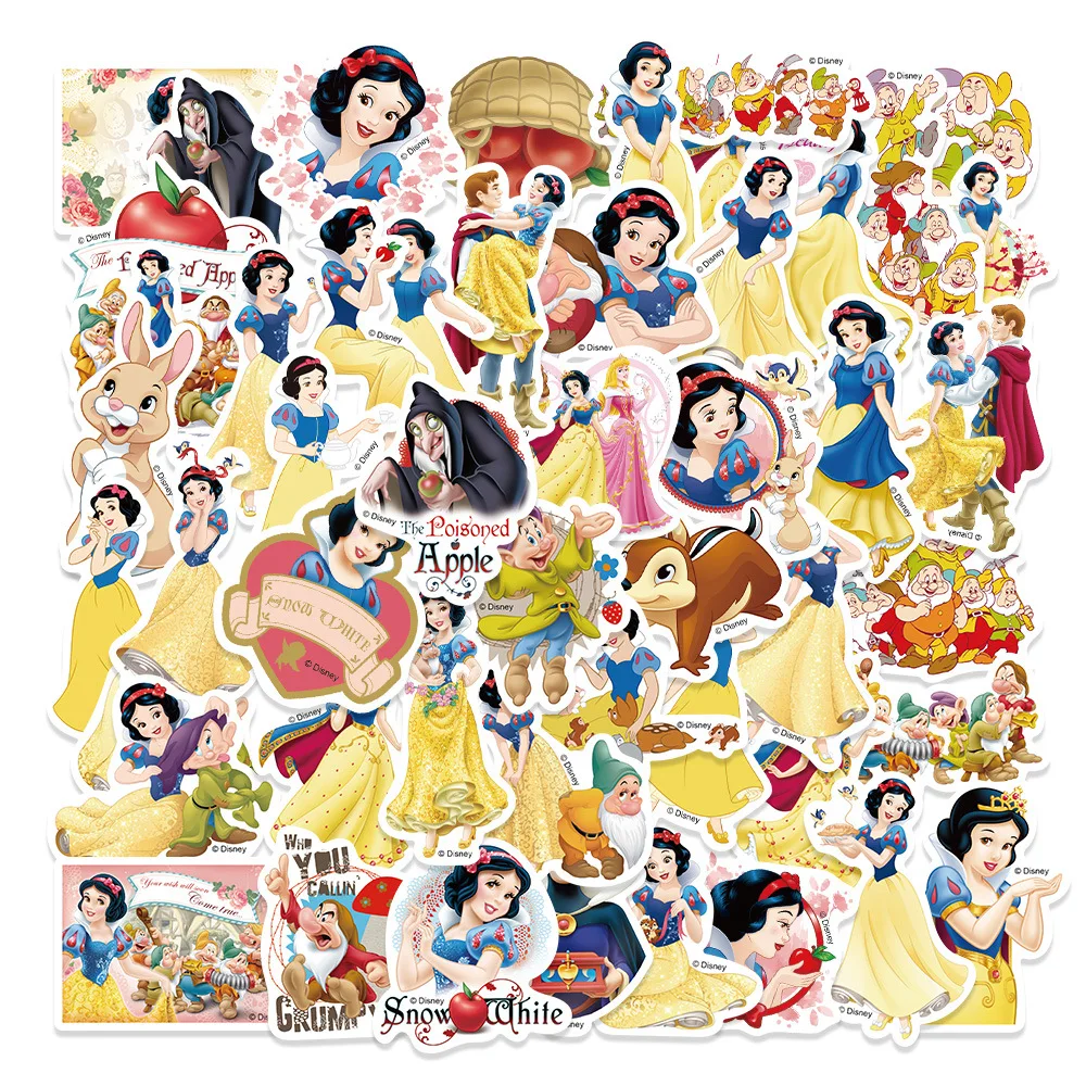 50PCS Disney Cartoon Snow White Stickers Movie Anime Decal Skateboard Guitar Laptop book Kawaii Sticker Pack Kids Girl Toy