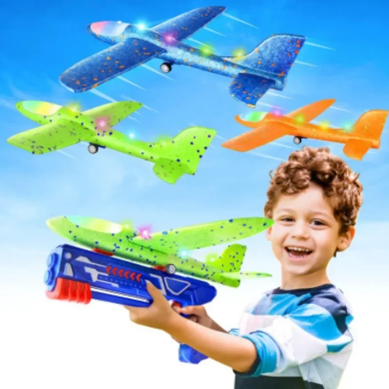 

Foam Catapult Airplane Gun Set Hand Thrown Airplane with Full Body Light Outdoor Toy Gun Airplane Color Is Random