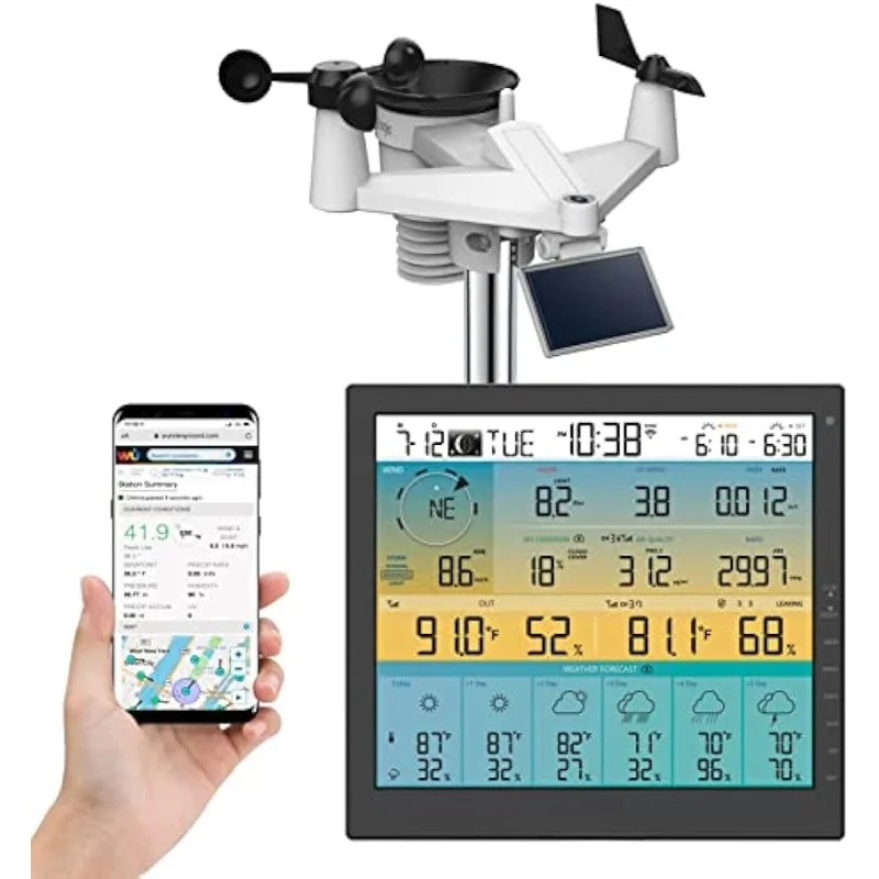 Wireless Weather Station with 6-Day Forecast, Wi-Fi, Solar Cell & Large 10